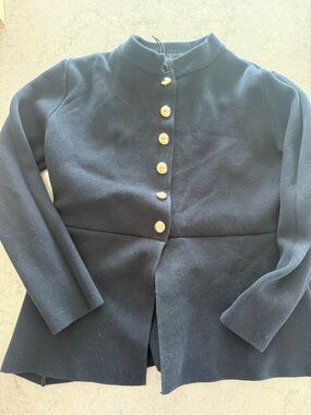Zara black/blue Gold-Button Stand-Collar top
